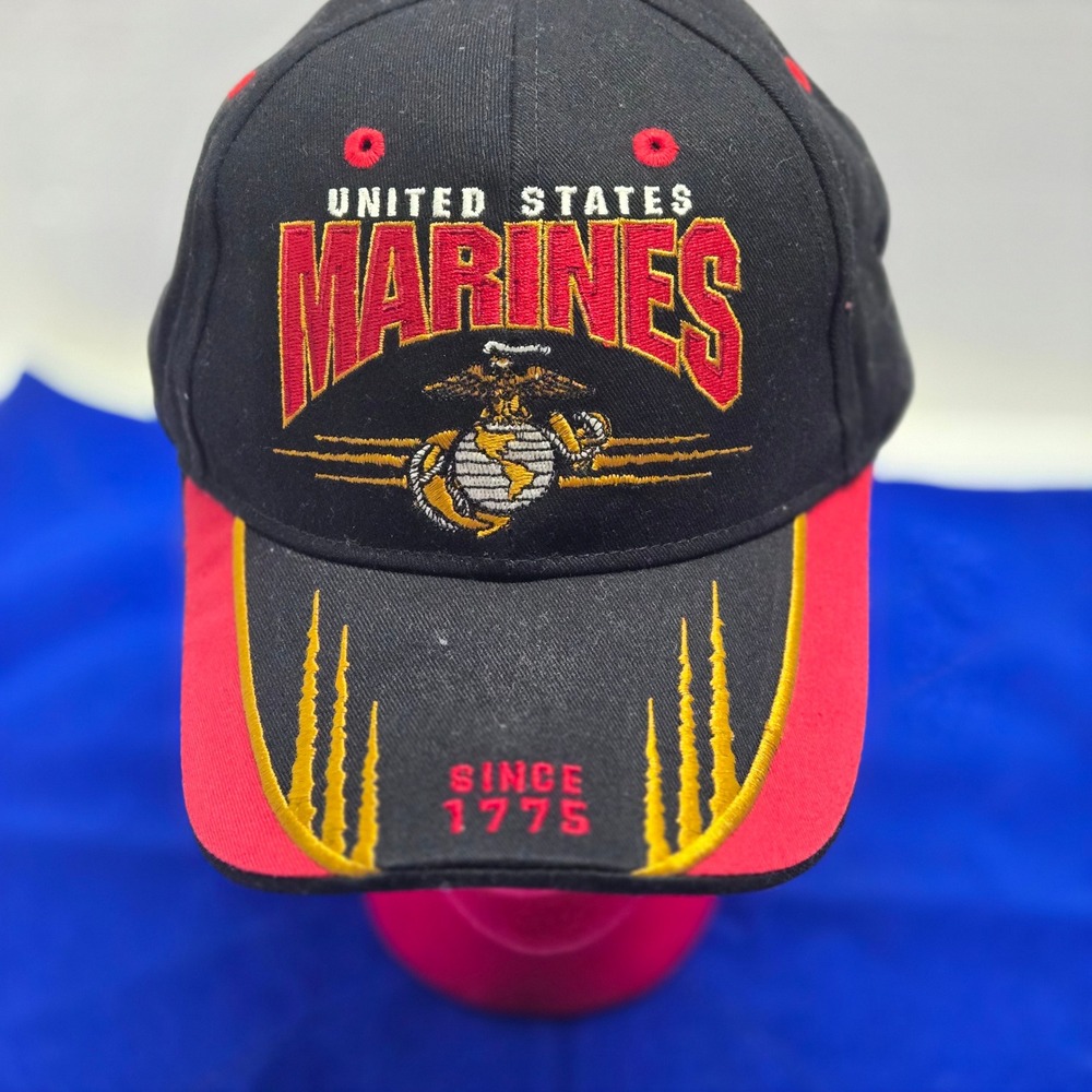 USMC United States Marines Black Red Baseball Cap Hat Since 1775 Adjustable